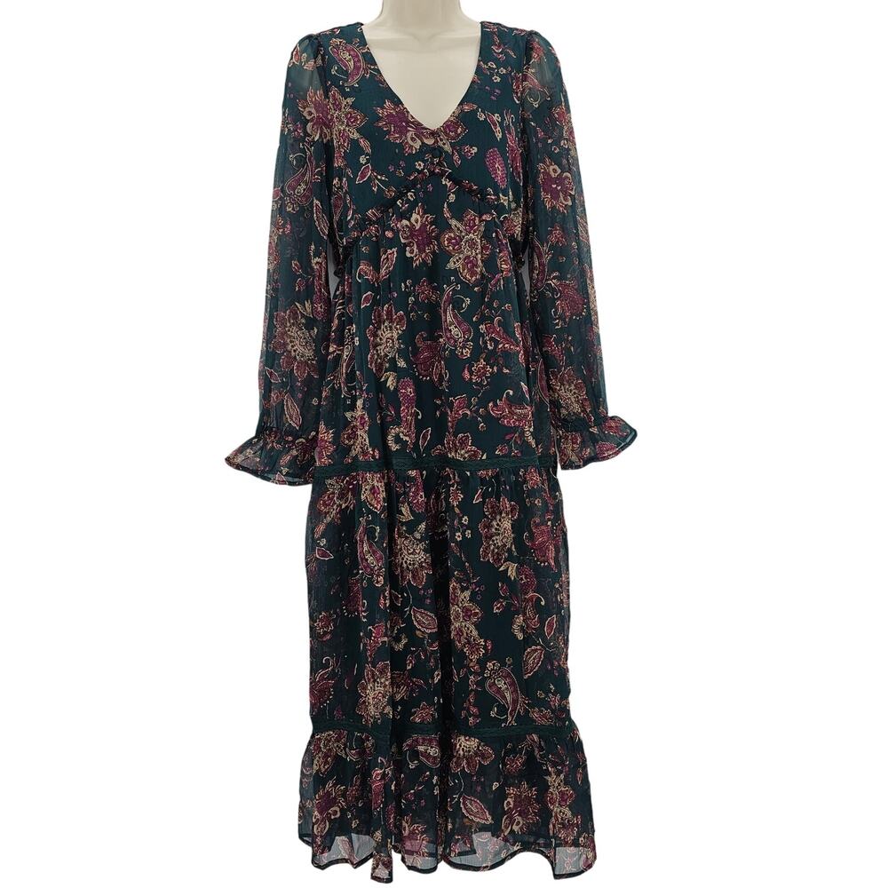 Band of the Free Womans size S Run The World Pine Paisley Empire Midi Dress NEW